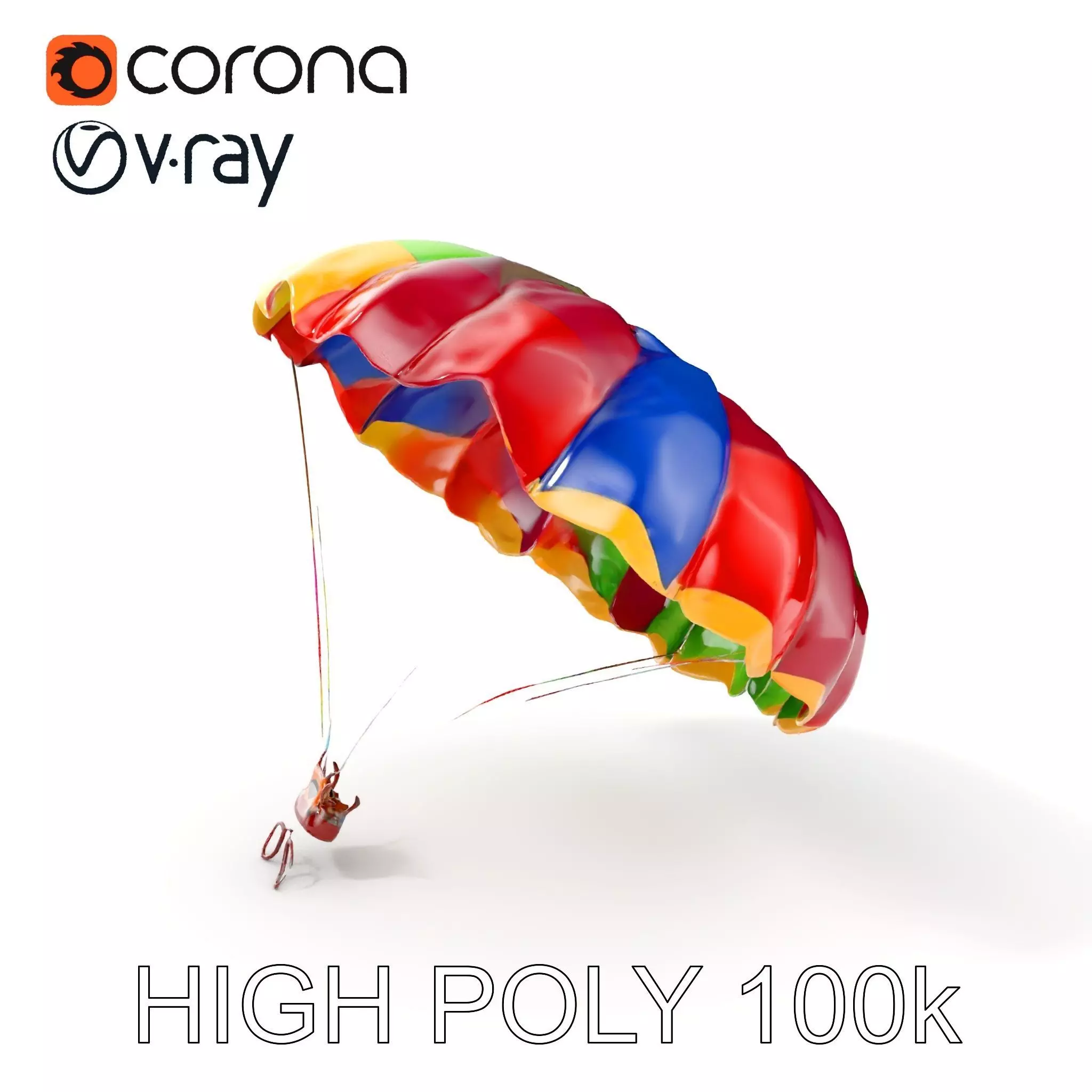 Colorful Parachute D Model Pack Low-poly 3D model_0