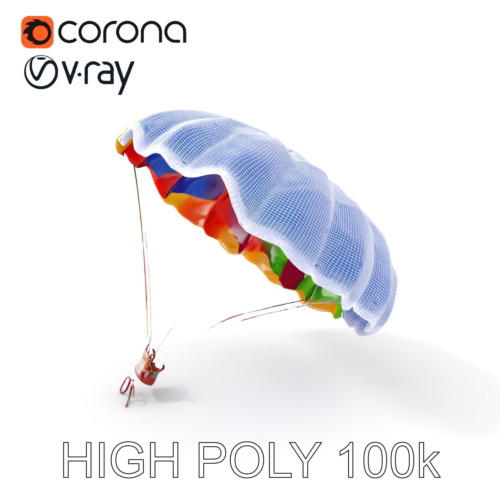 Colorful Parachute D Model Pack Low-poly 3D model_5