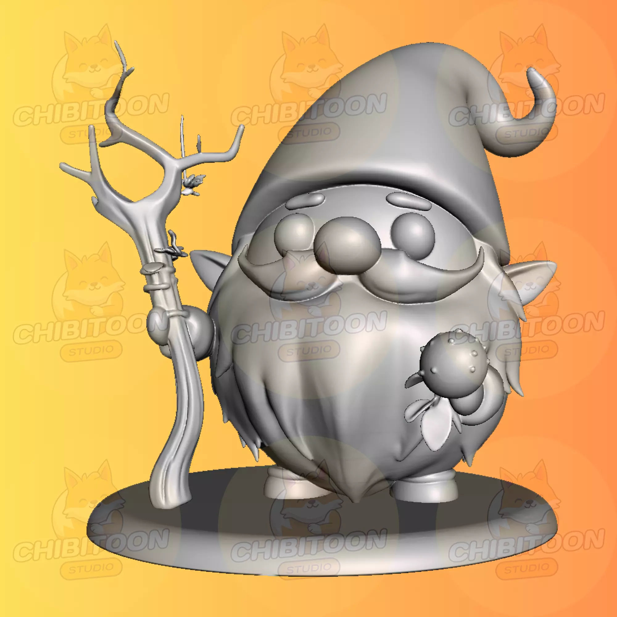 Tibbo The Woodland Gnome Guardian Chibi Kawaii 3D print model_0