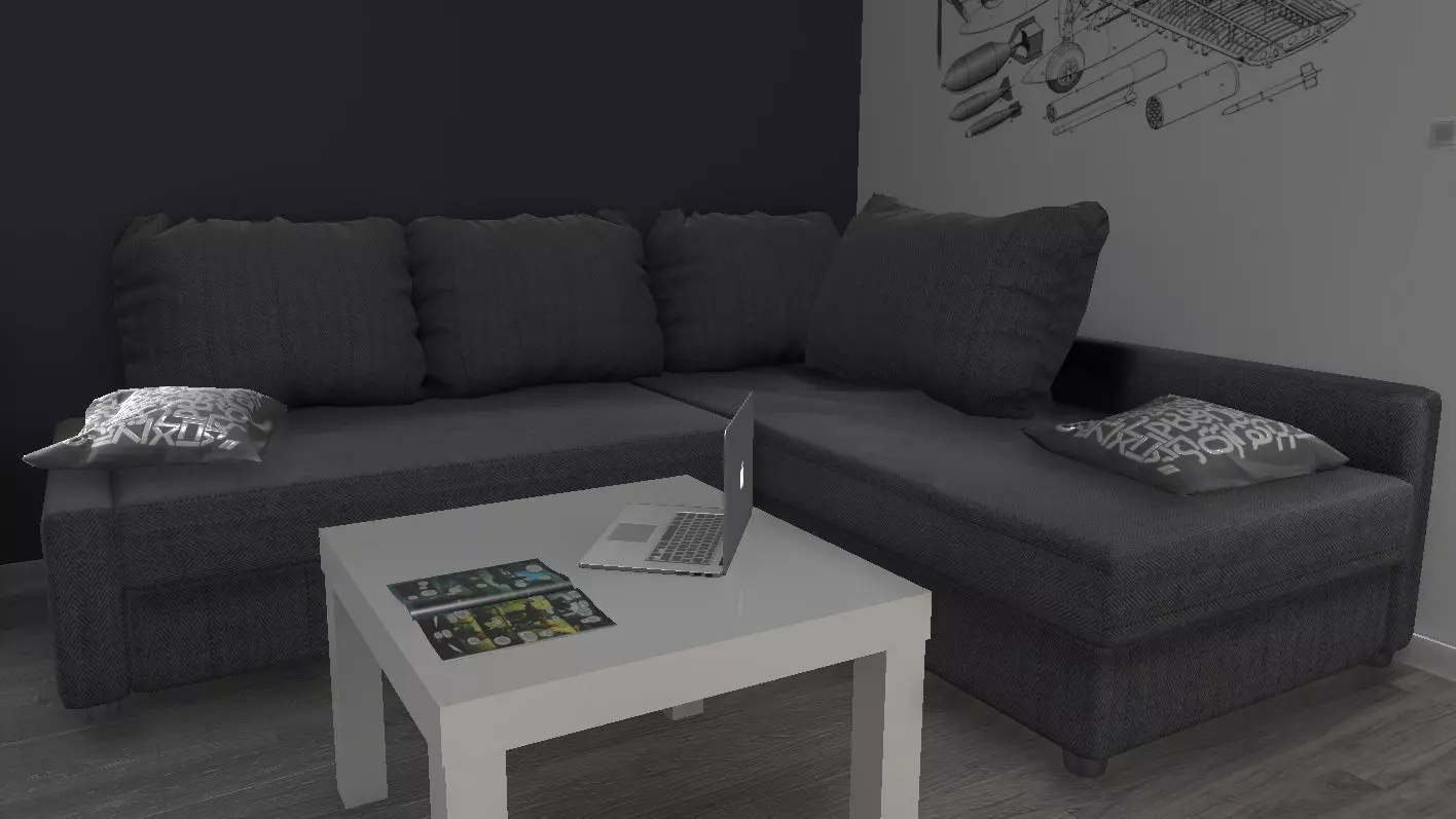 Couch living room with and table Low-poly 3D model_0