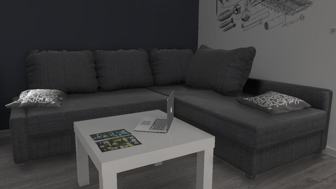 Couch living room with and table Low-poly 3D model