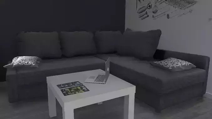 Couch living room with and table Low-poly 3D model