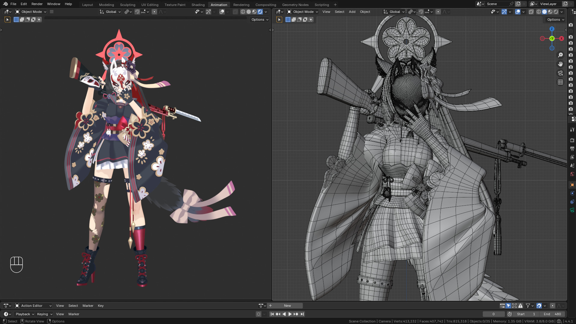 Kosaka Wakamo - Game Character 3D model  3D model_7