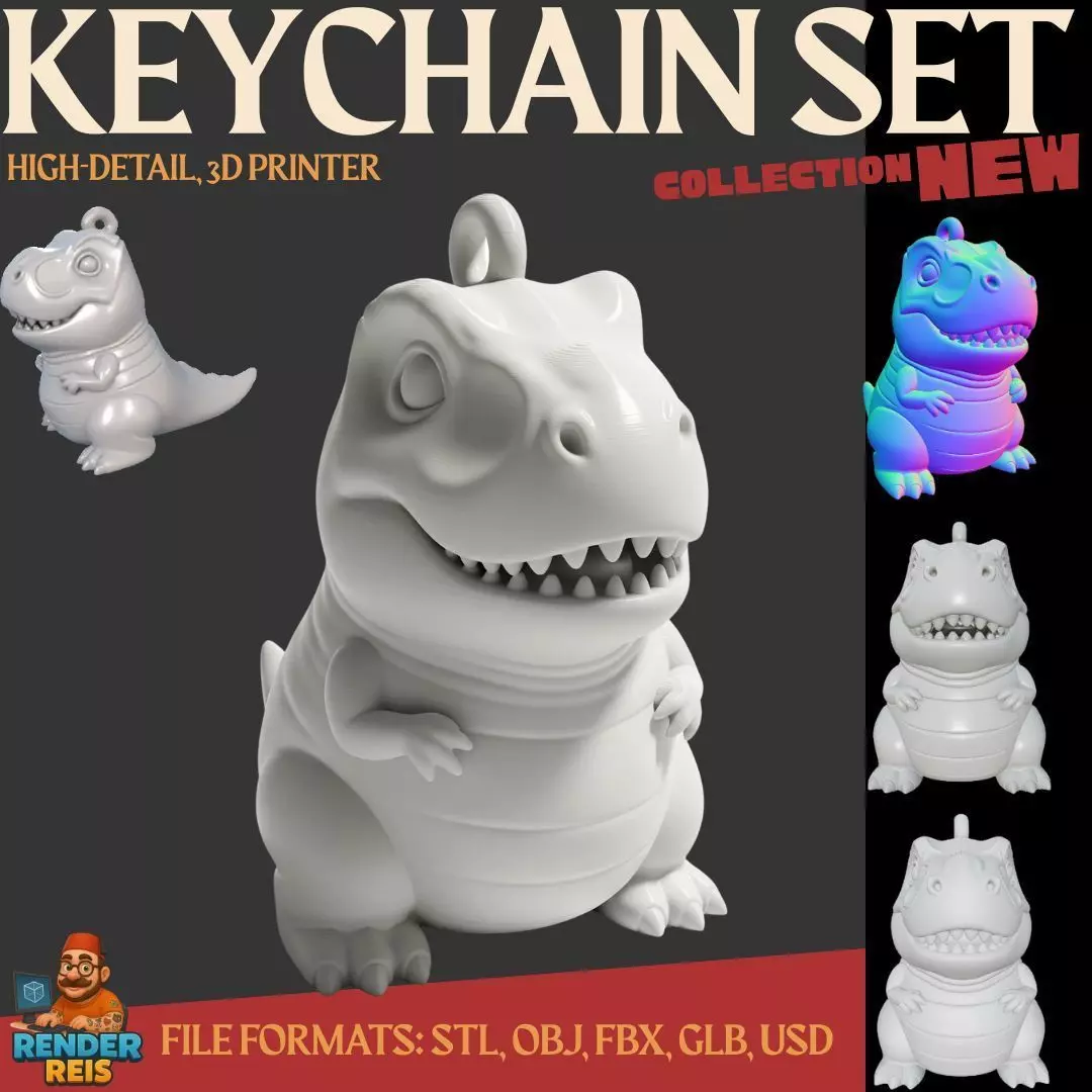 Cute TRex Dinosaur 3D Printable Keychain Model 3D print model