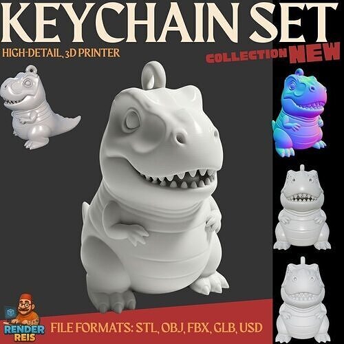 Cute TRex Dinosaur  3D Printable Keychain Model 3D print model