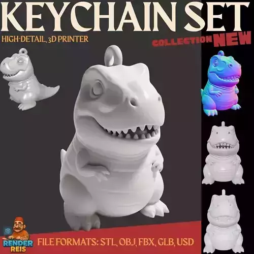 Cute TRex Dinosaur 3D Printable Keychain Model 3D print model