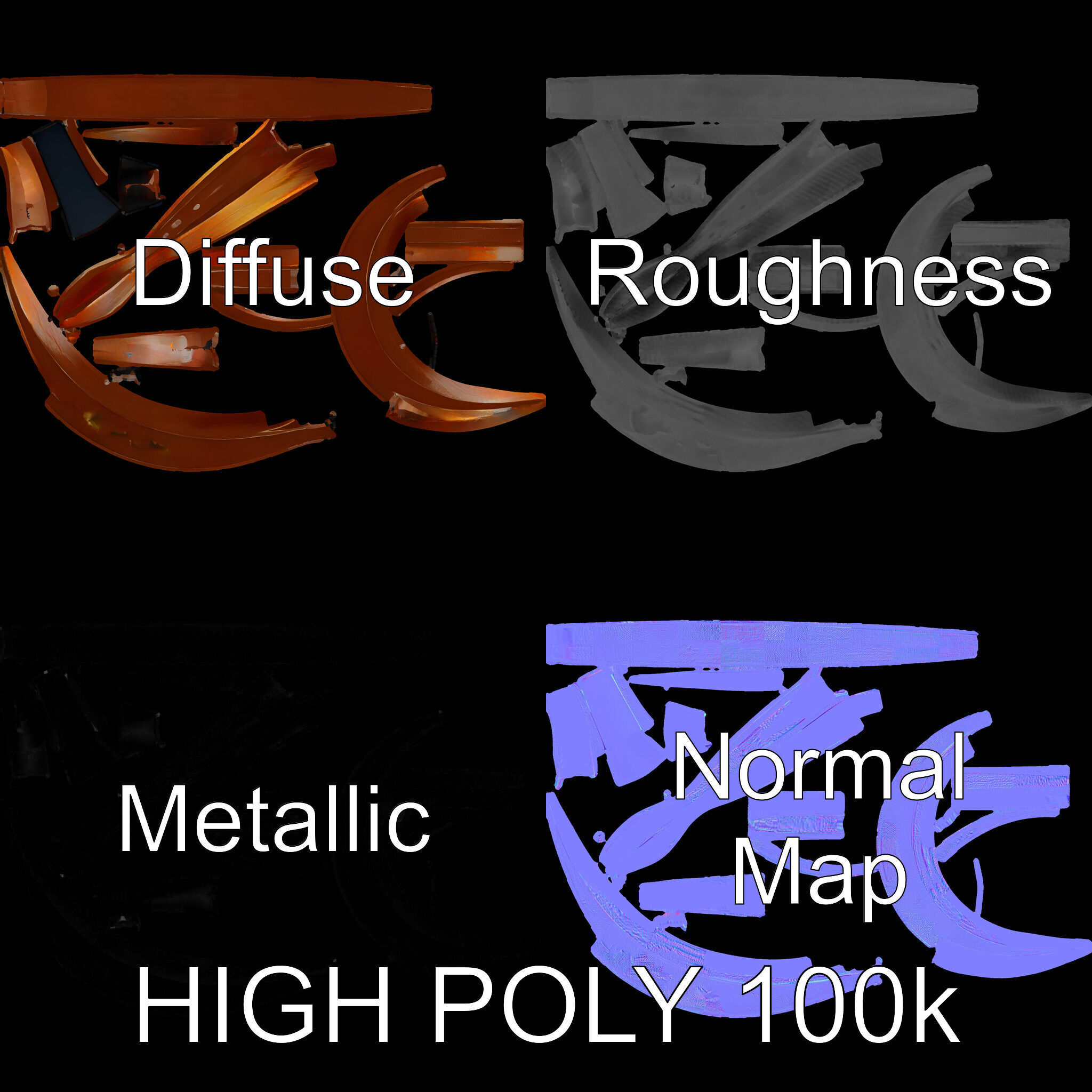 Abstract Metal Sculpture Model Pack Low-poly 3D model_4