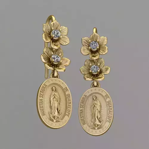 Our Lady of Guadalupe organic flowers earrings 3D print model