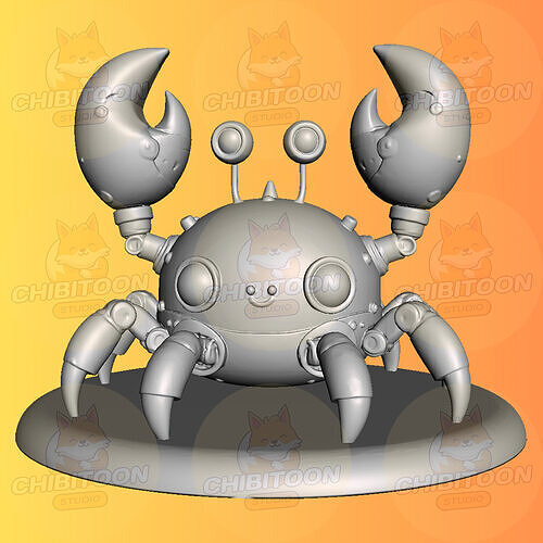 Shelltron The Mighty Robotic Crab Guardian Chibi Kawaii 3D print model