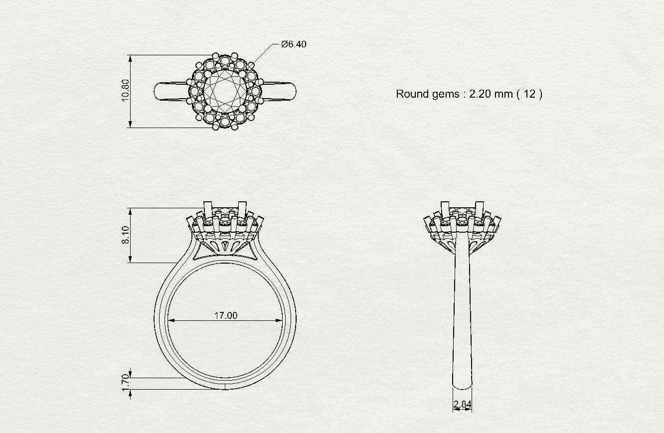 Engagement ring  with round gemstone 002 3D print model_2