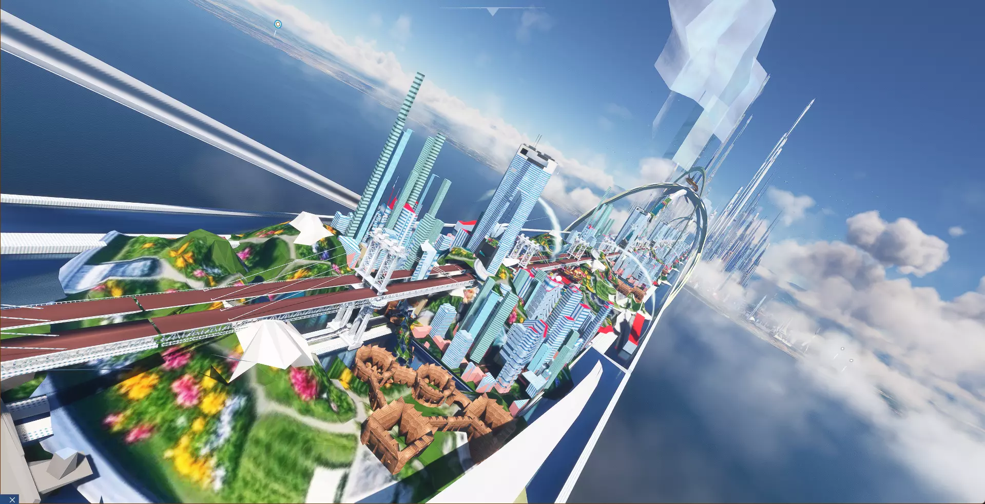 City on a Bridge Low-poly 3D model_0