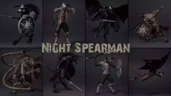 Night Spearman Low-poly 3D model