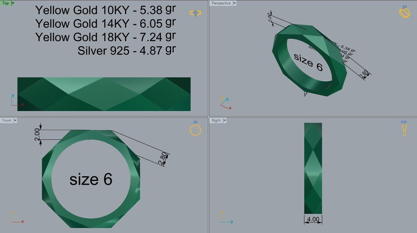 Faceted Ring 3D print model_3