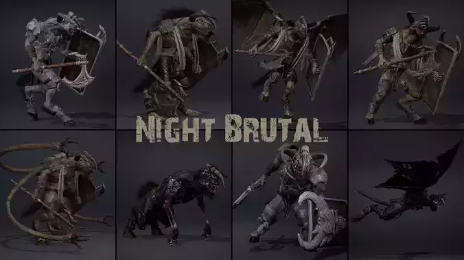 Night Brutal Warrior Low-poly 3D model