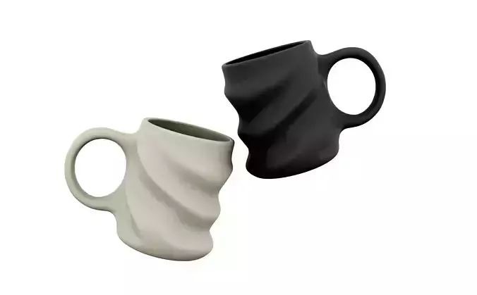 Modern Twisted Ceramic Mug 3D Model 18 Color Variations
