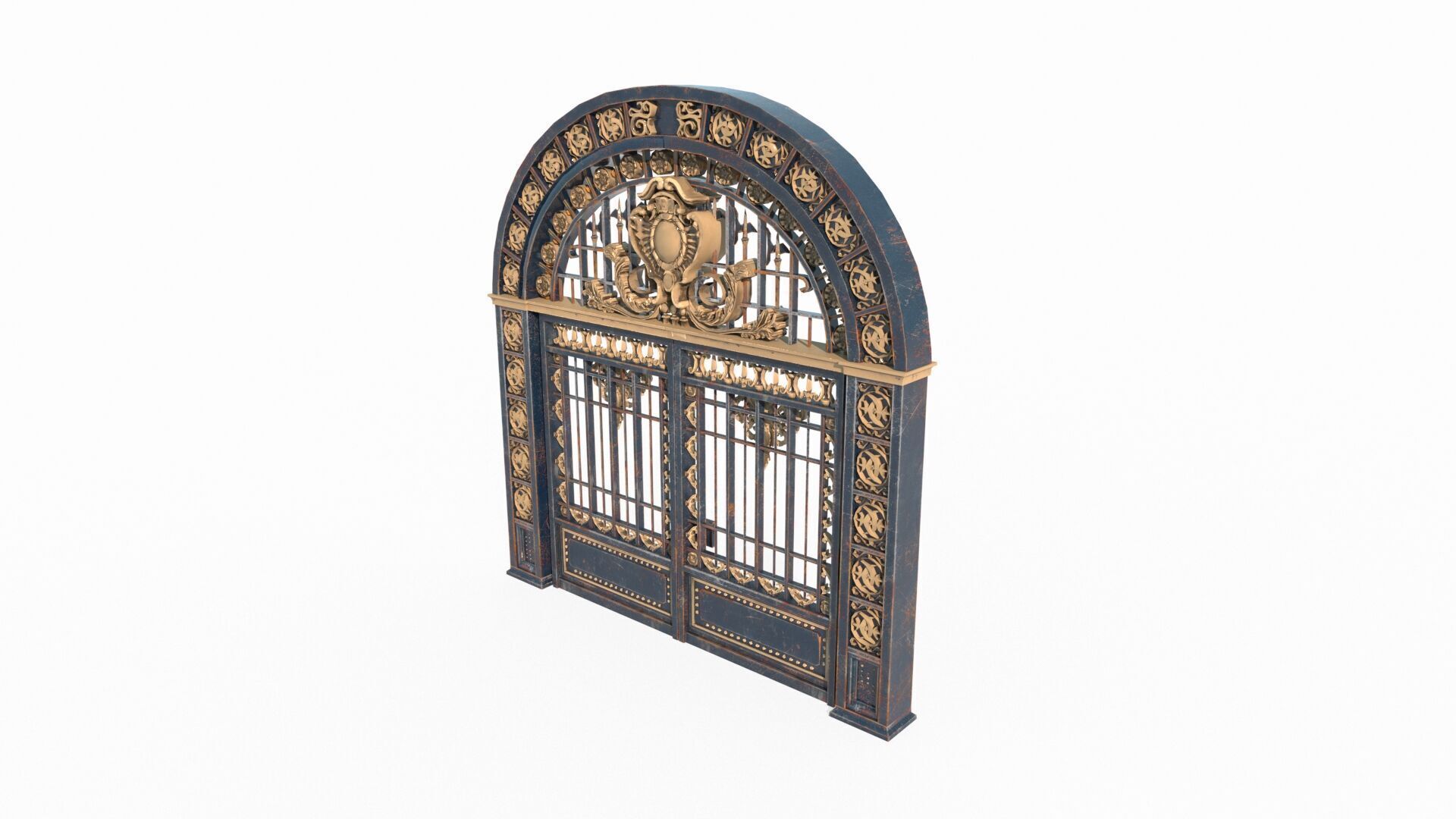 Ancient architectural structure iron gate 3D model_2