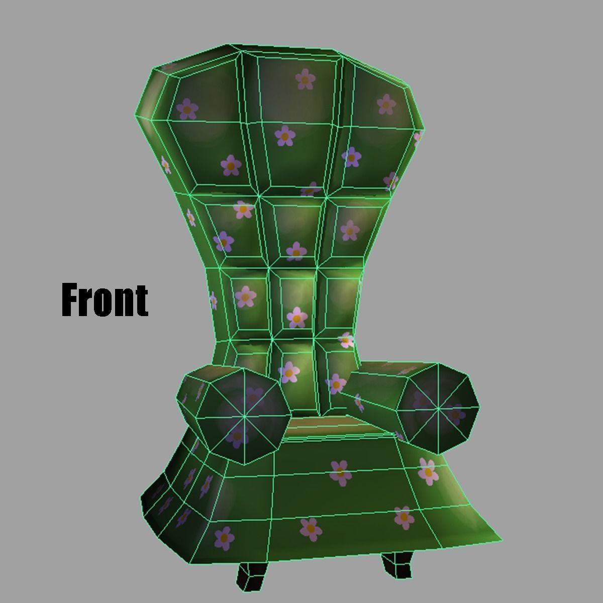 Chair with flowers Low-poly 3D model_6