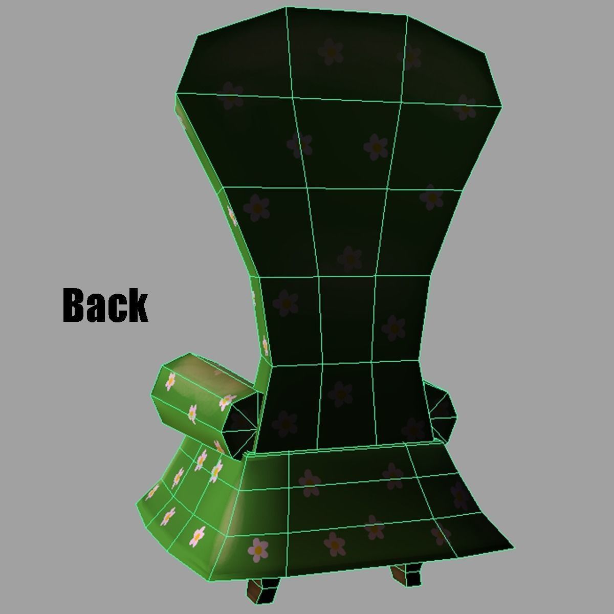 Chair with flowers Low-poly 3D model_7