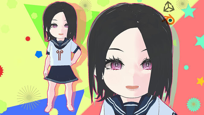 Anime Chibi School Girl 1  HANAKO  Low-poly 3D model