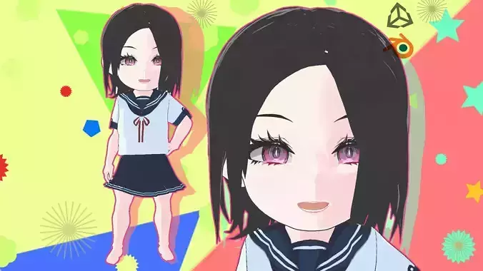 Anime Chibi School Girl 1  HANAKO  Low-poly 3D model