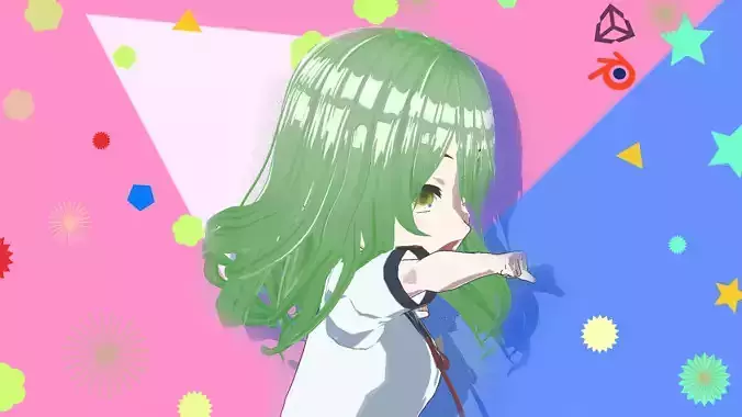 Anime Chibi School Girl 3 Saniko Low-poly 3D model