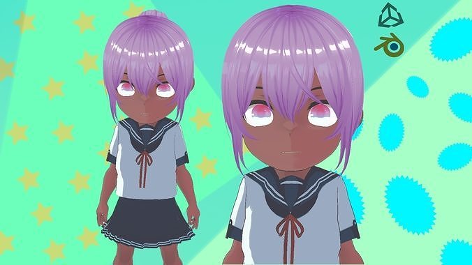 Anime Chibi School Girl Chibi 4 Naiko Chan  Low-poly 3D model