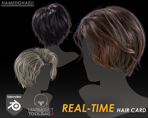 Real Time Hair Card Female Hairstyle part 13 Low-poly 3D model