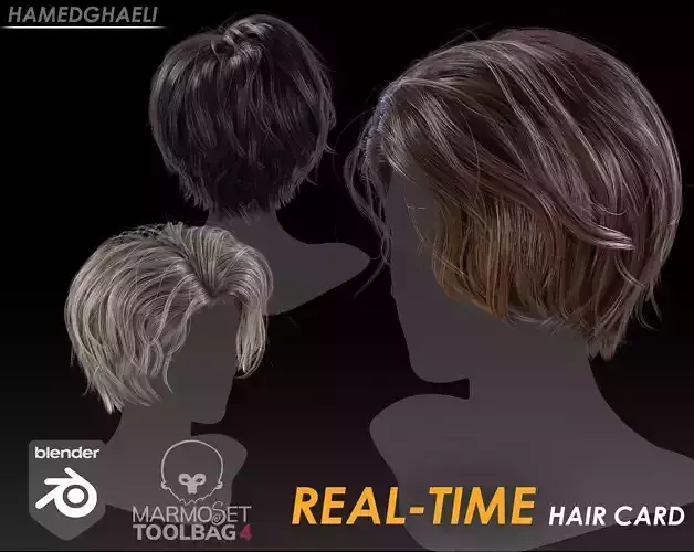 Real Time Hair Card Female Hairstyle part 13 Low-poly 3D model