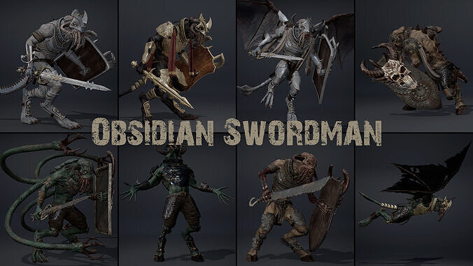 Obsidian Swordman Low-poly 3D model