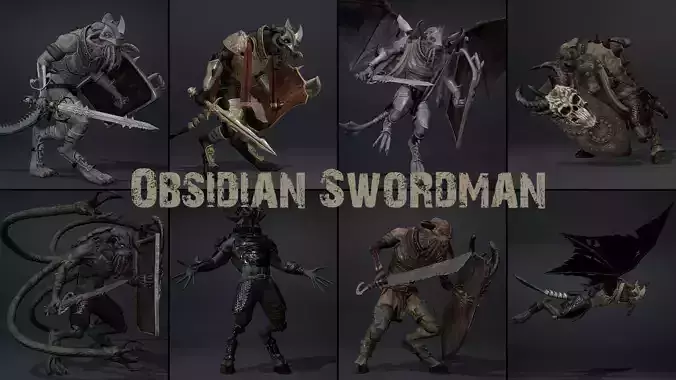 Obsidian Swordman Low-poly 3D model