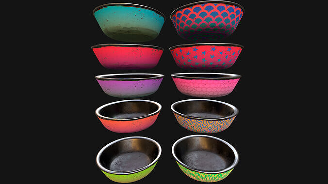 Bowl Pet Food Cats Dogs 10 Colors Set Low-poly 3D model