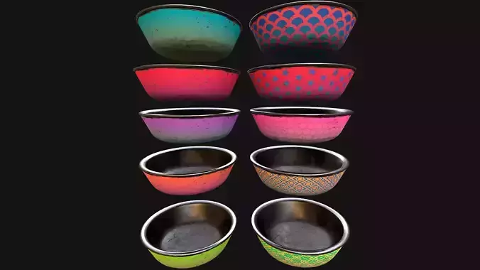Bowl Pet Food Cats Dogs 10 Colors Set Low-poly 3D model