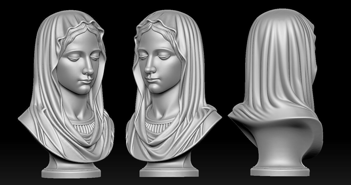 Virgin Mary Head Statue Version 3D print model_3