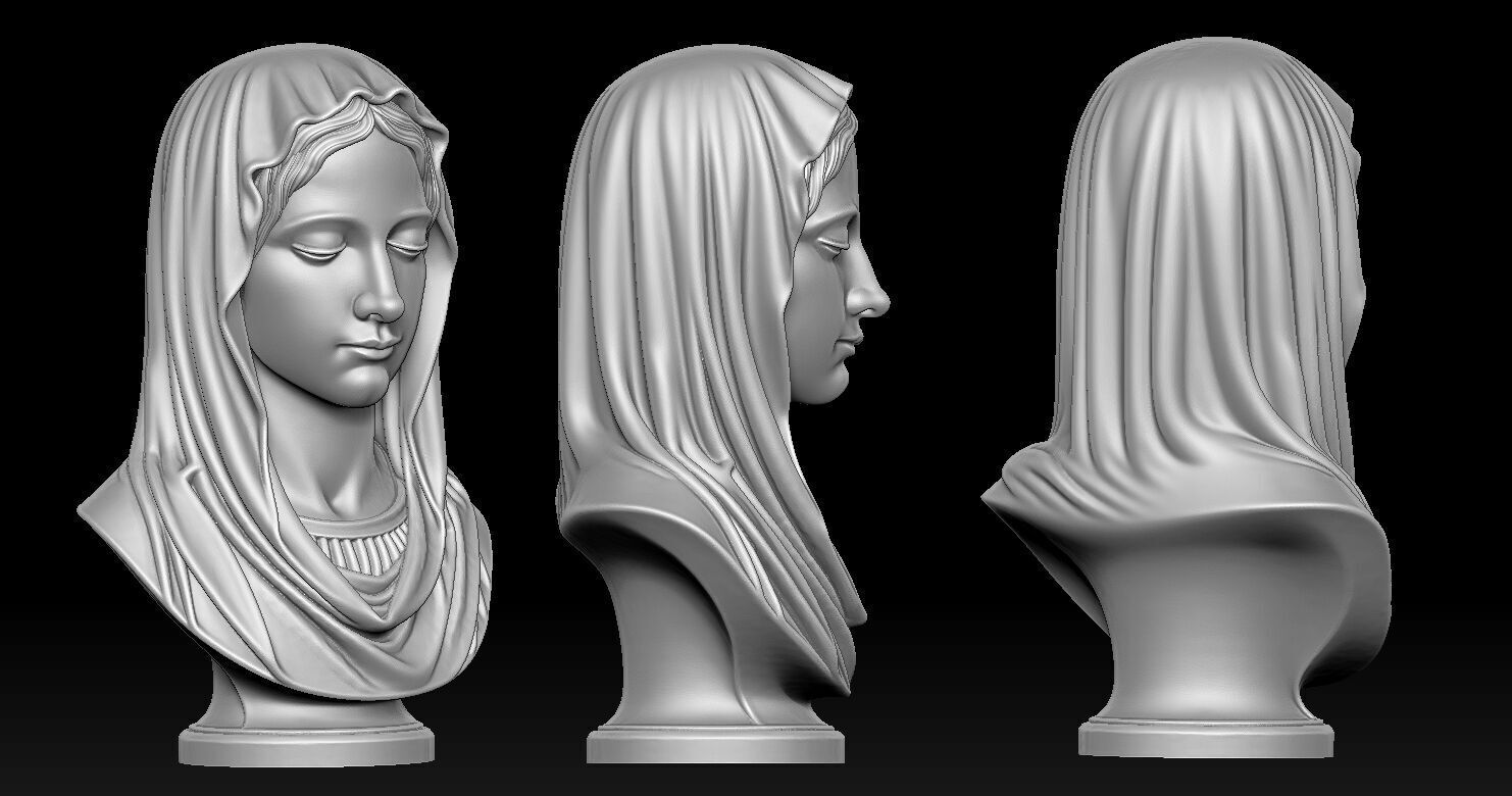 Virgin Mary Head Statue Version 3D print model_5