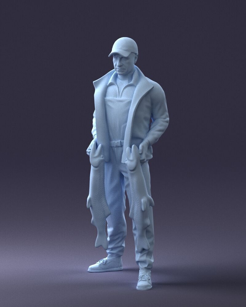 000203 Fisherman Holding Big Fish 1102 3D model_11