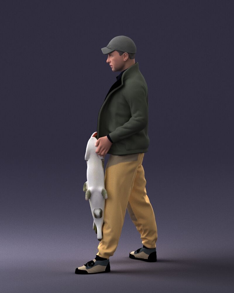 000203 Fisherman Holding Big Fish 1102 3D model_8