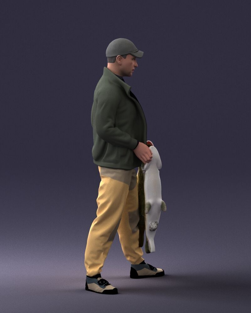 000203 Fisherman Holding Big Fish 1102 3D model_4