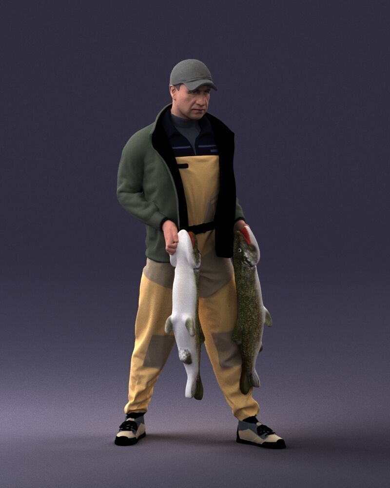 000203 Fisherman Holding Big Fish 1102 3D model_2