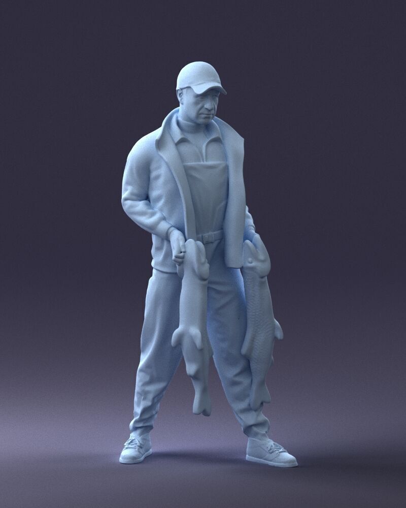 000203 Fisherman Holding Big Fish 1102 3D model_3