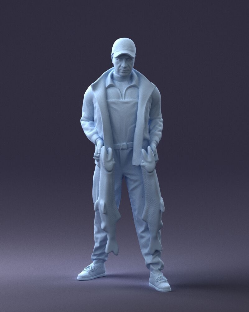 000203 Fisherman Holding Big Fish 1102 3D model_1