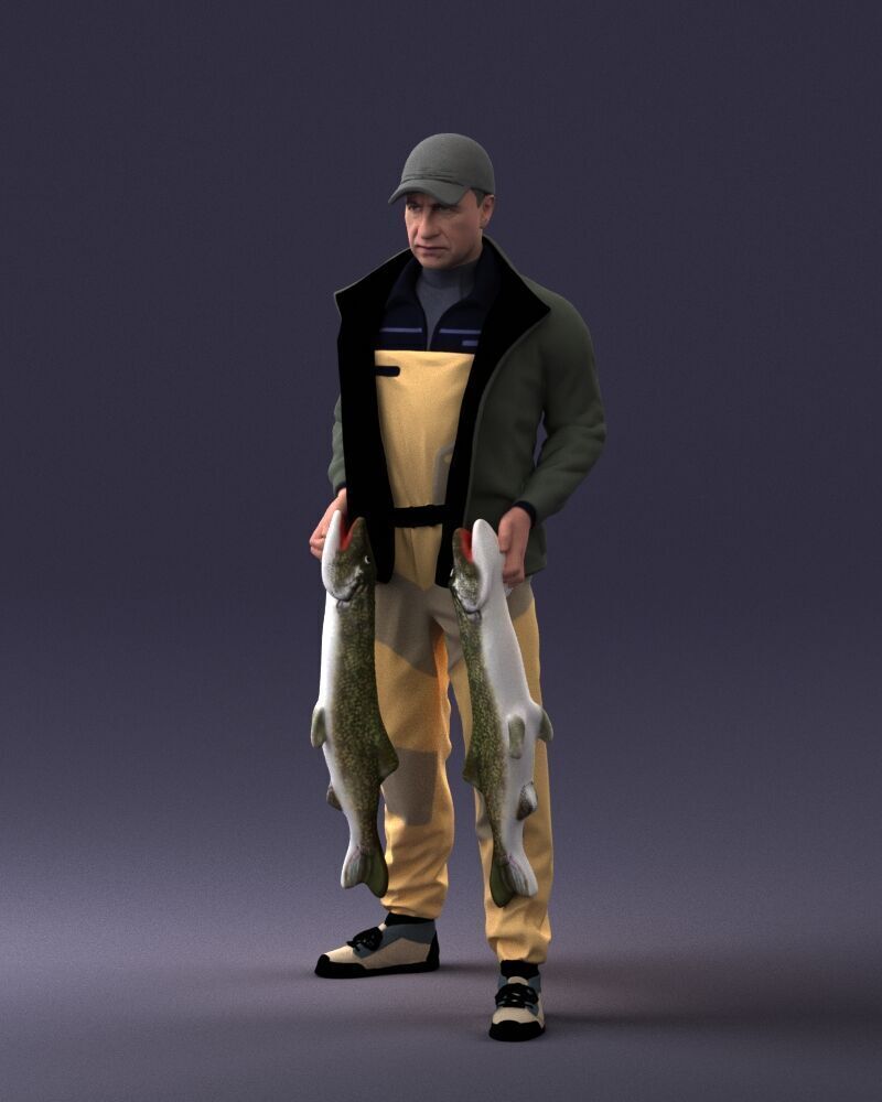 000203 Fisherman Holding Big Fish 1102 3D model_10