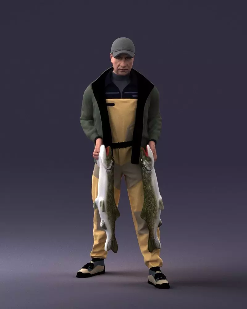 000203 Fisherman Holding Big Fish 1102 3D model_0