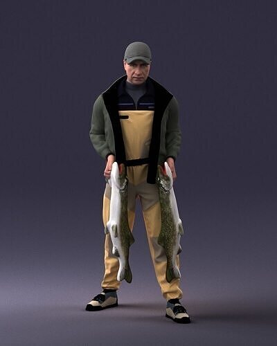 000203 Fisherman Holding Big Fish 1102 3D model