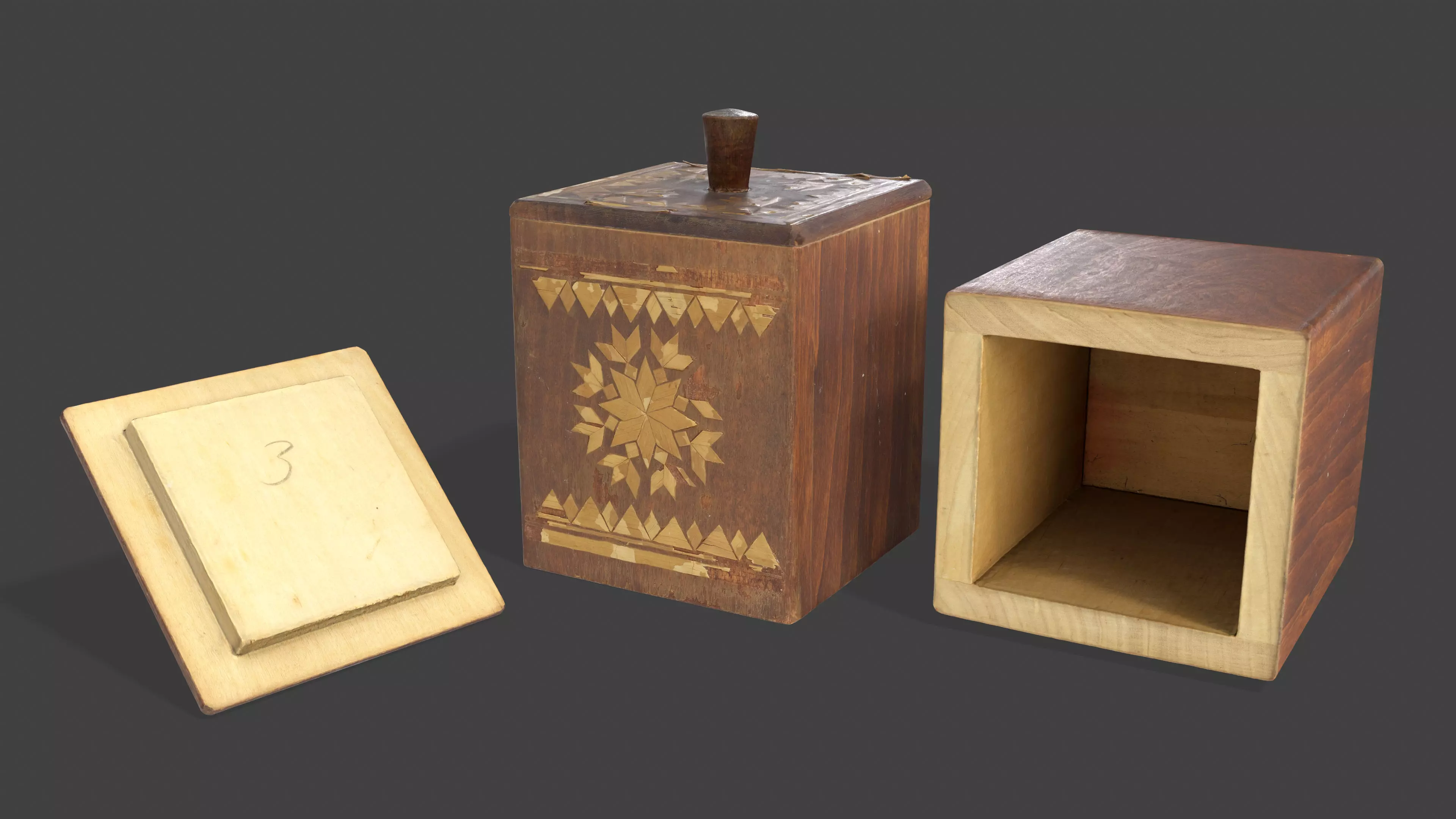 Vintage Wooden Storage Container Low-poly 3D model