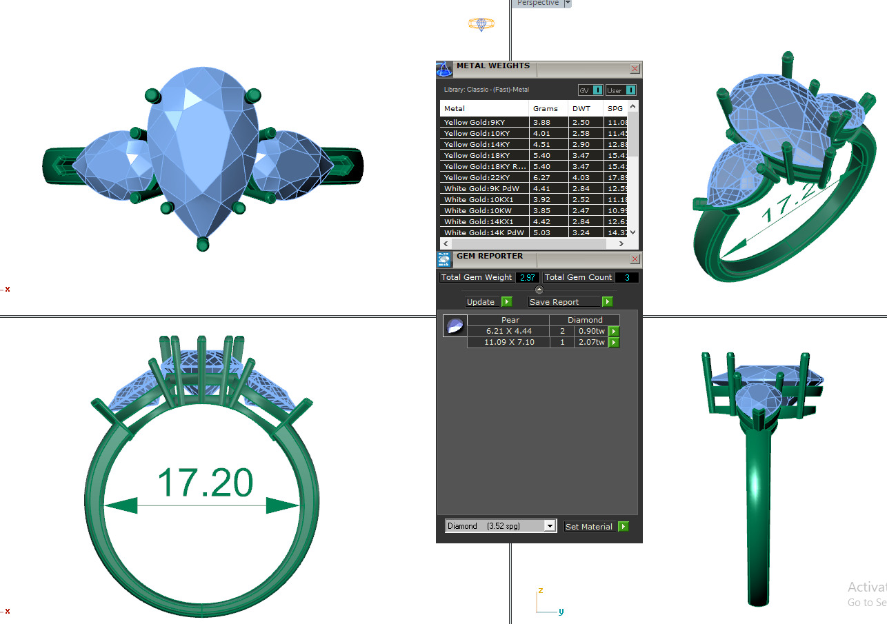 PEAR  DIAMOND RING -CAD-028 3D model_13