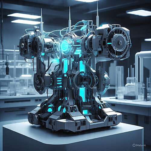 Futuristic high tech machinery with blue lights Low-poly 3D model