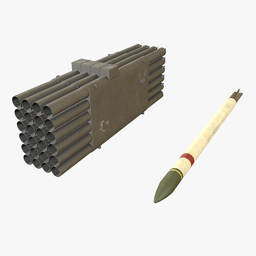 XM-3 Launcher With 70mm Missile Low-poly 3D model