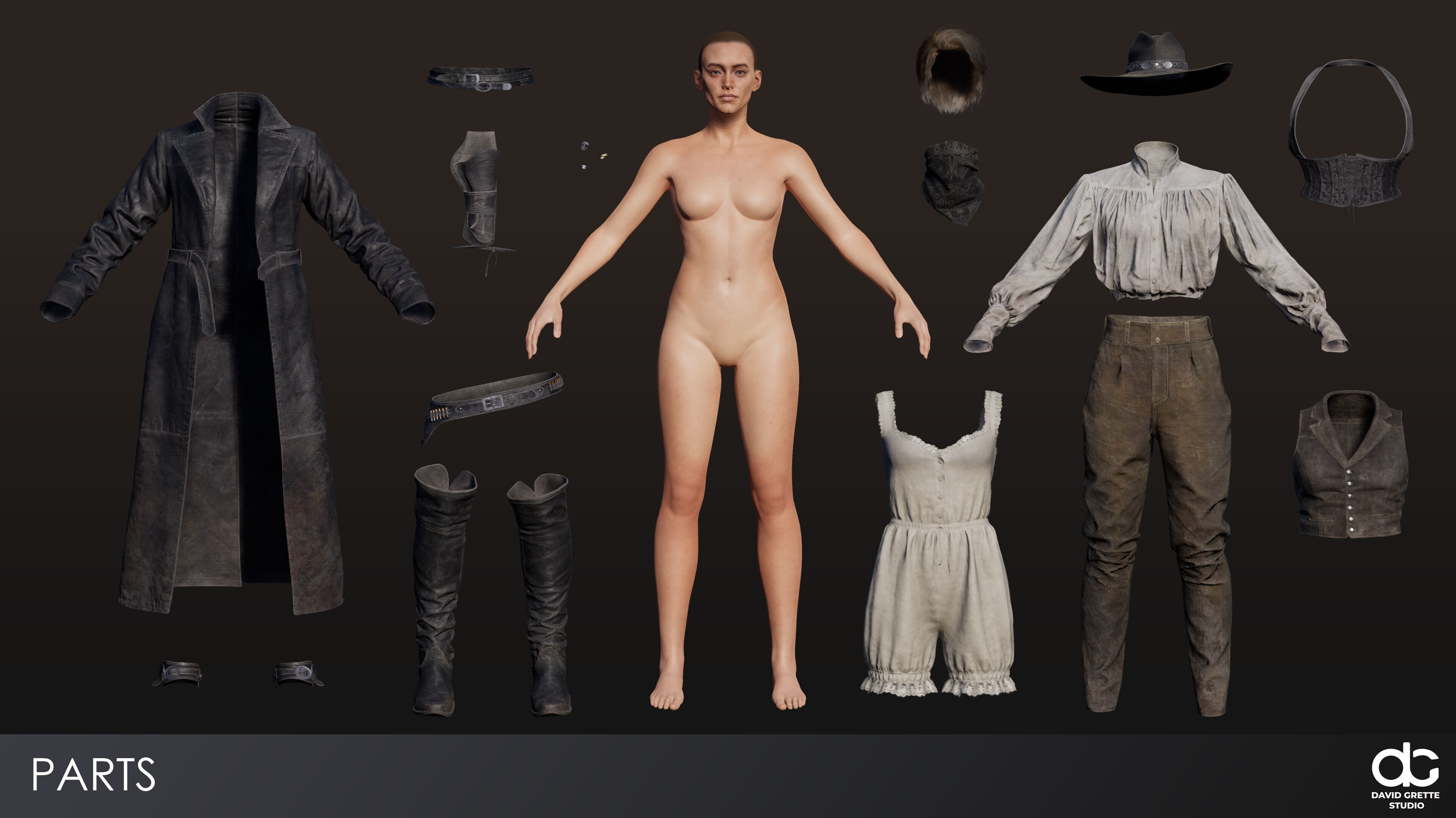 Western Character Bella - Survival Shooter Cowboy Cowgirl Woman Low-poly 3D model_7