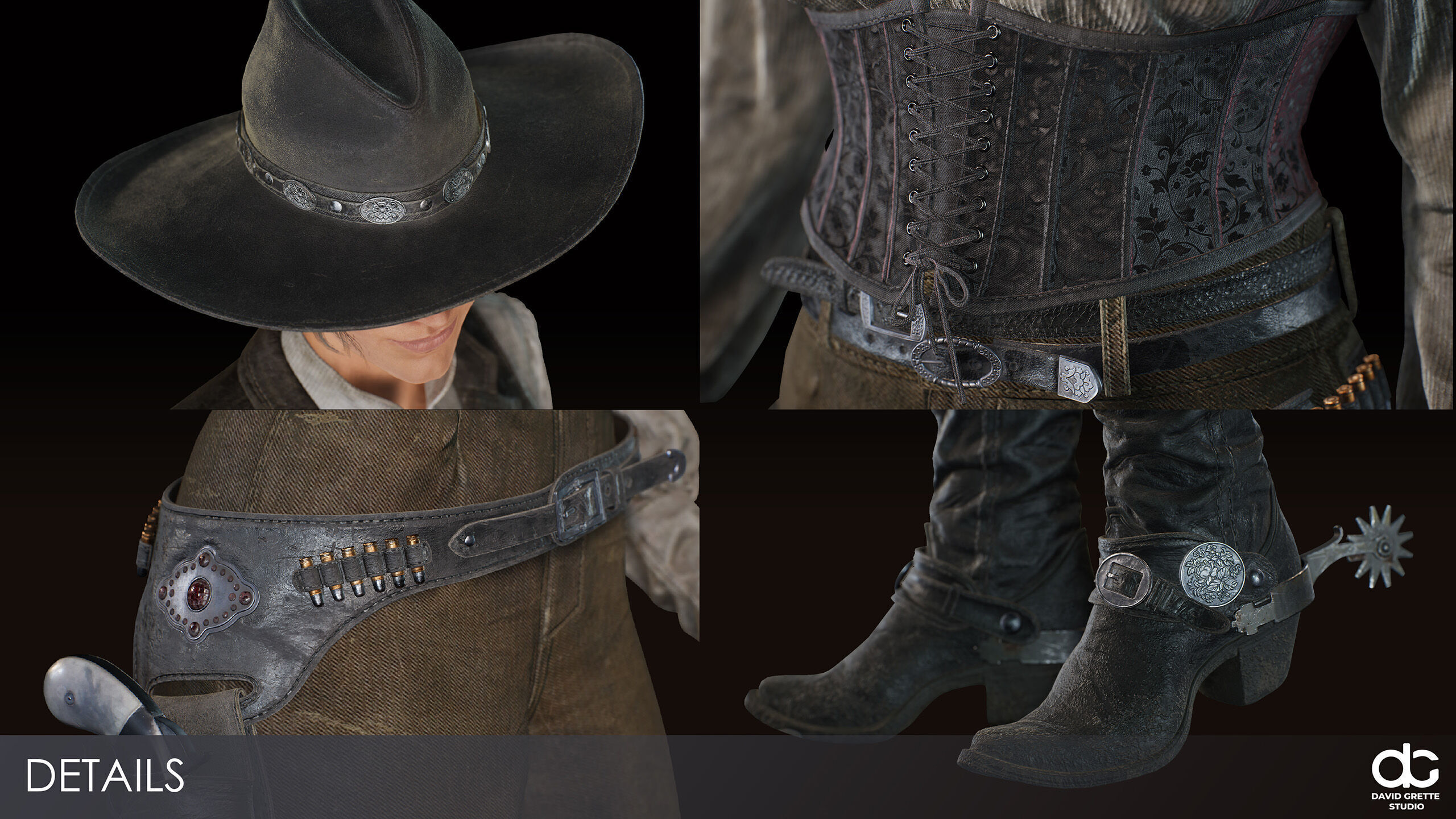 Western Character Bella - Survival Shooter Cowboy Cowgirl Woman Low-poly 3D model_5