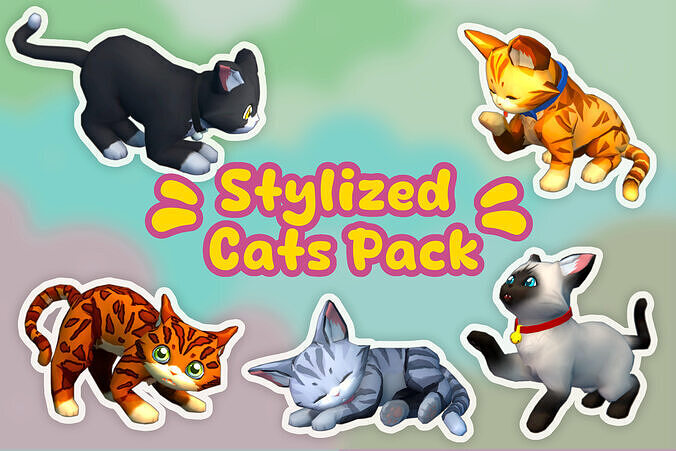 Stylized Cats Pack Low-poly 3D model